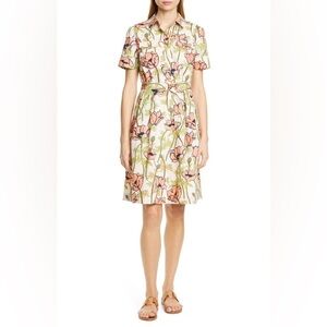 Tory Burch Cream Pink Ruffled Tie Front Midi Dress